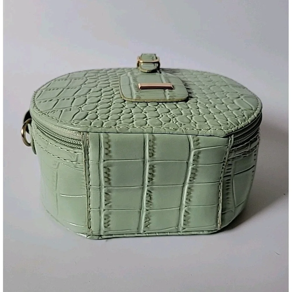 Calpak Round Croc Embossed‎ Vegan Leather Purse Seafoam Top Handle Zip Around